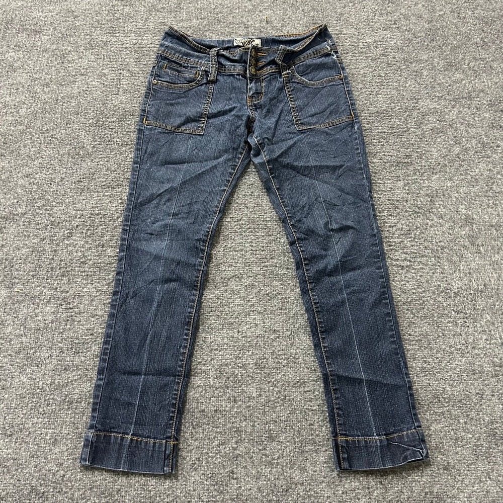 Crest Jeans Denim Pants Womens 7/8 Blue Black Low Rise Y2K Straight Leg Cuff